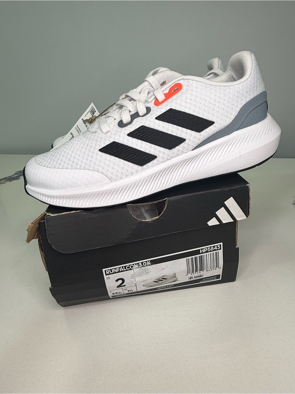 adidas Kids White Black Sneakers with Coral Accents - Picture 4 of 4